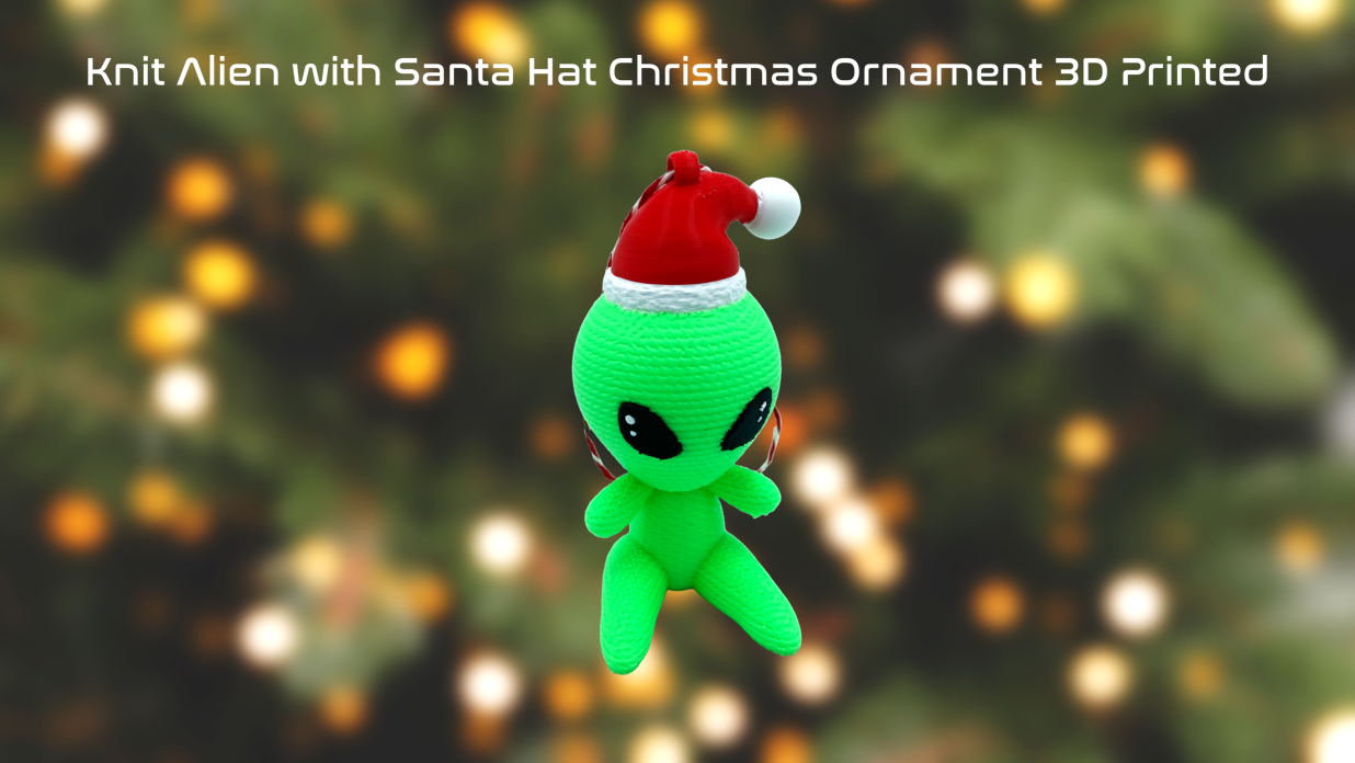 Knit Alien with Santa Hat Christmas Ornament 3D Printed