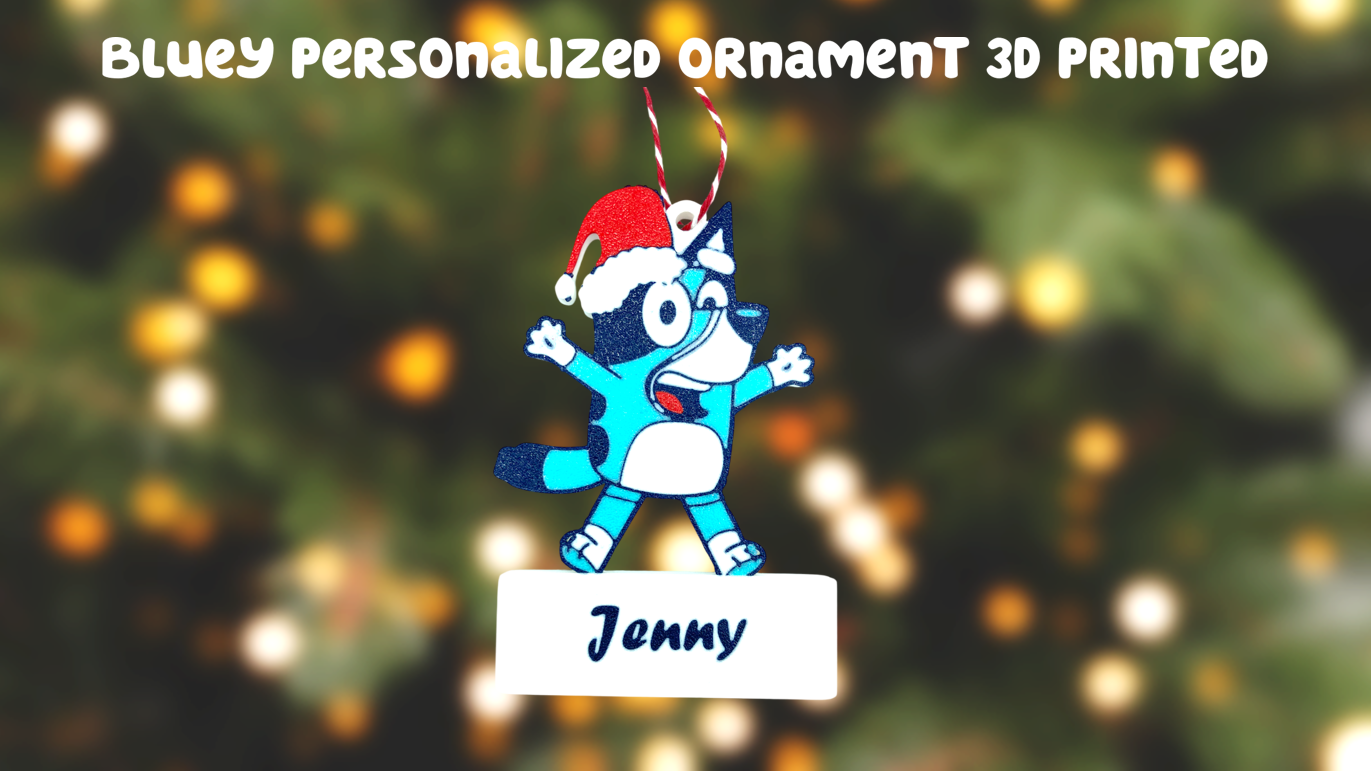 Bluey Santa Hat Personalized Customized Ornament 3D Printed
