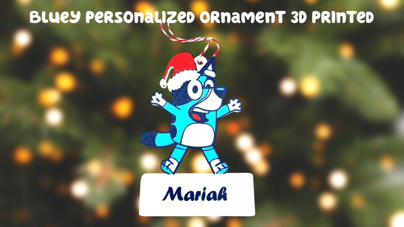 Bluey Santa Hat Personalized Customized Ornament 3D Printed