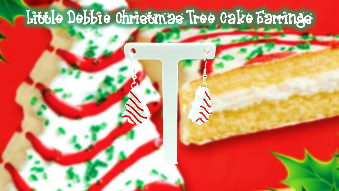 Little Debbie Christmas Tree Cake Dangle Drop Earrings 3D Printed