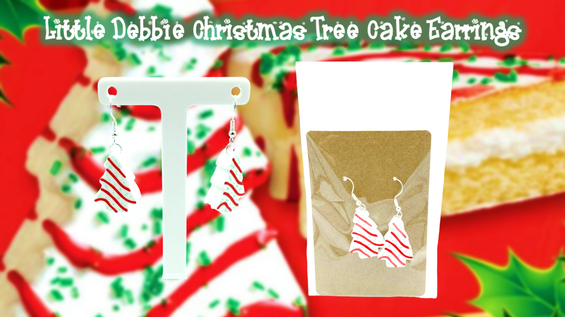 Little Debbie Christmas Tree Cake Dangle Drop Earrings 3D Printed