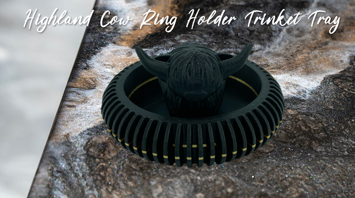 Highland Cow Ring Holder Trinket Tray 3D Printed