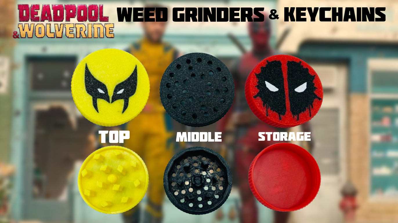 Deadpool Wolverine Weed Grinders with Storage (3 Pack) & Keychains