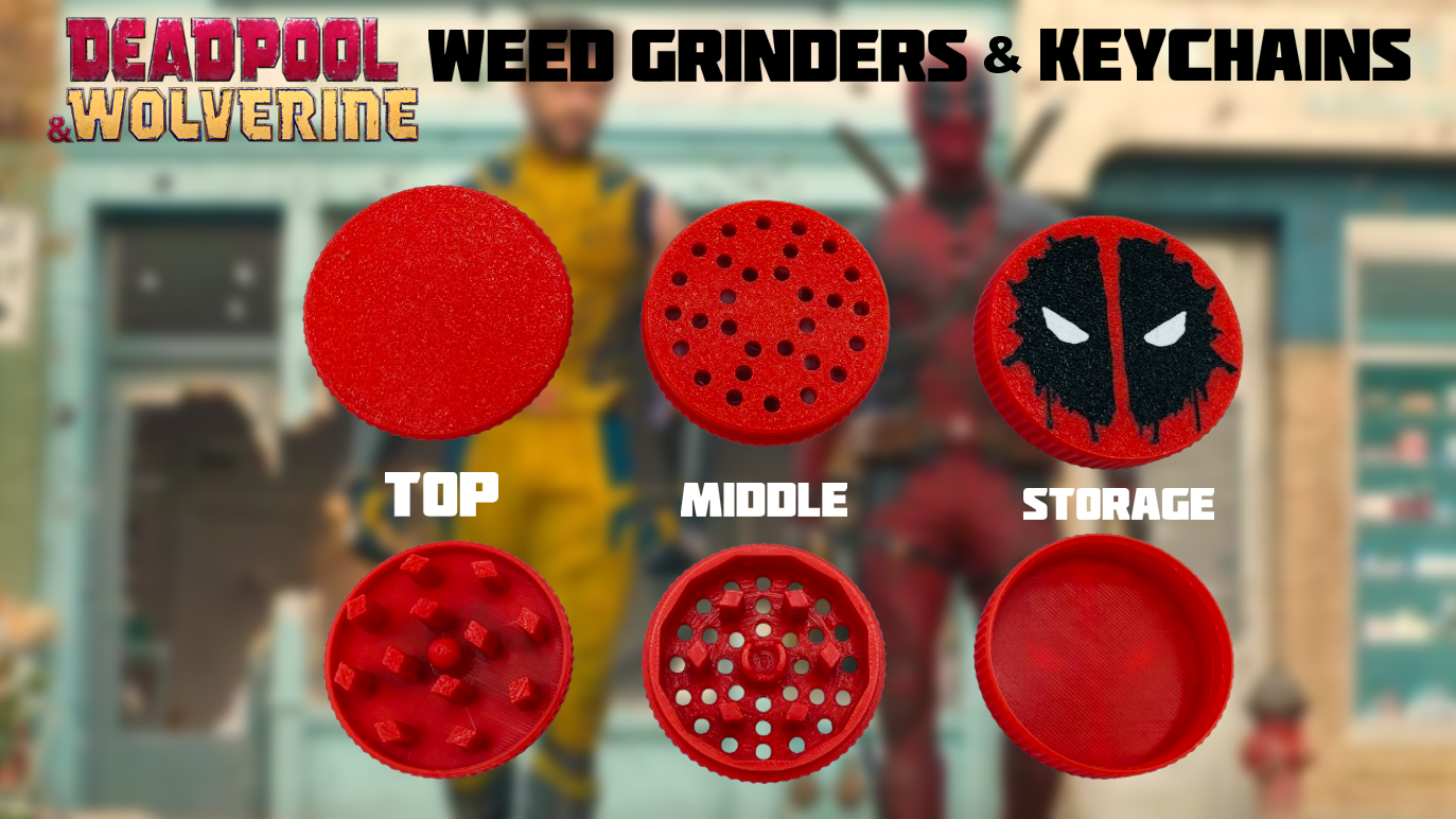 Deadpool Wolverine Weed Grinders with Storage (3 Pack) & Keychains