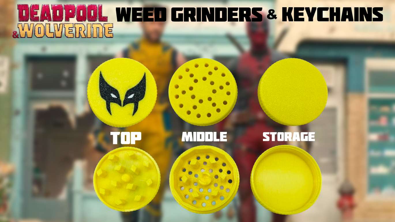 Deadpool Wolverine Weed Grinders with Storage (3 Pack) & Keychains