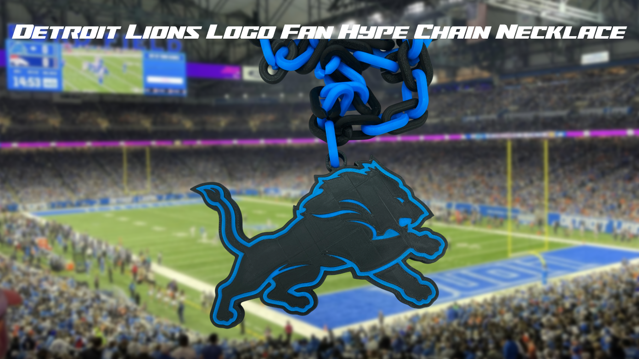 Detroit Lions Football Big Logo Fan Hype Chain Necklace 3D Printed