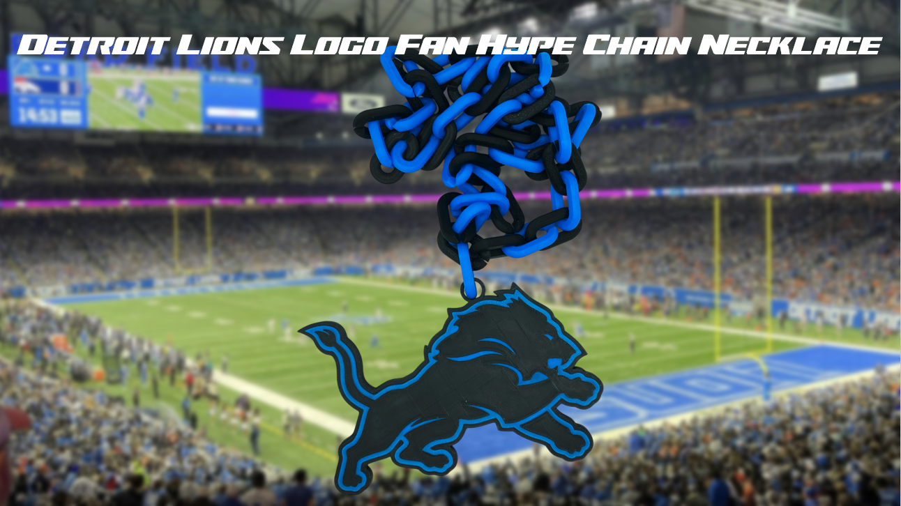 Detroit Lions Football Big Logo Fan Hype Chain Necklace 3D Printed