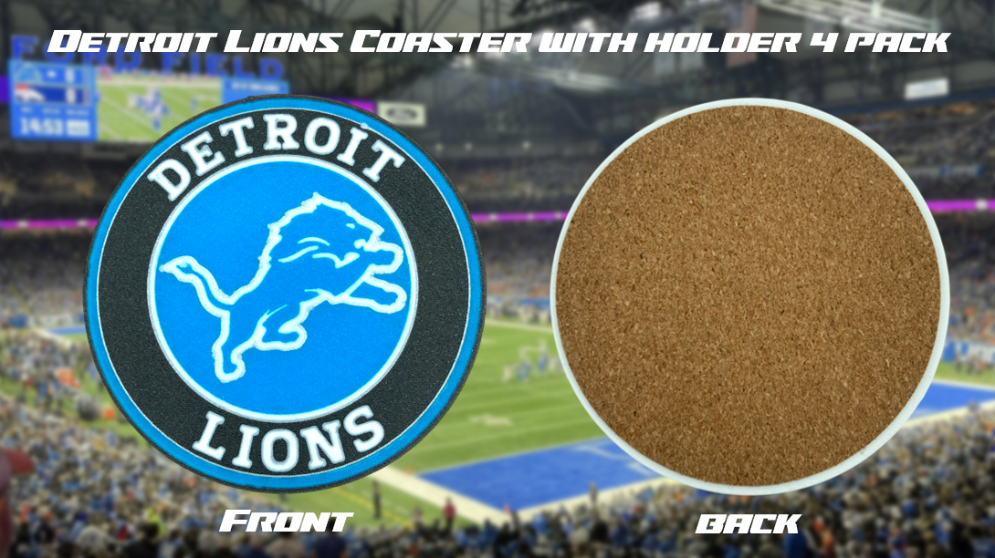 Detroit Lions Football Coasters with Holder 4 Pack 3D Printed
