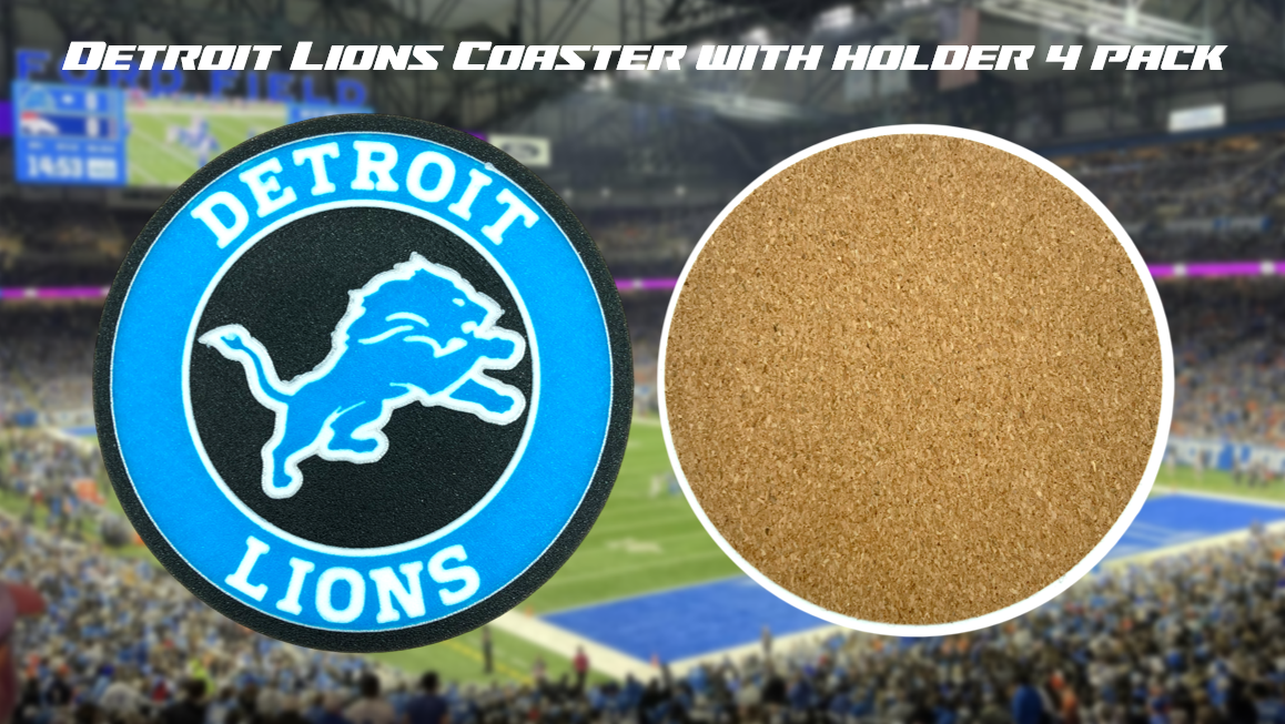 Detroit Lions Football Coasters with Holder 4 Pack 3D Printed (Version 2)