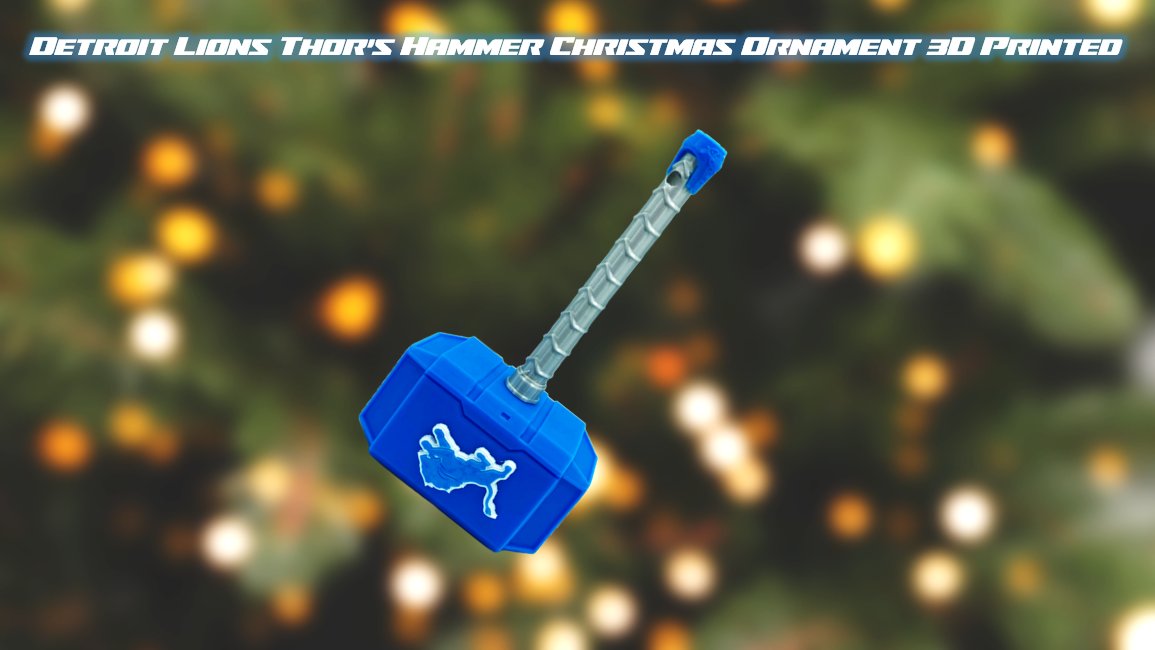 Detroit Lions Thor's Hammer Christmas Ornament 3D Printed