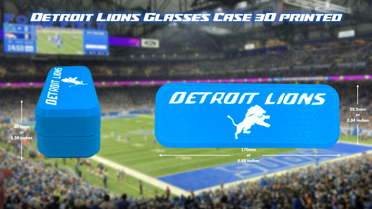 Detroit Lions Glasses Case with Magnetic Closure 3D Printed
