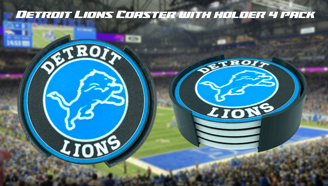 Detroit Lions Football Coasters with Holder 4 Pack 3D Printed