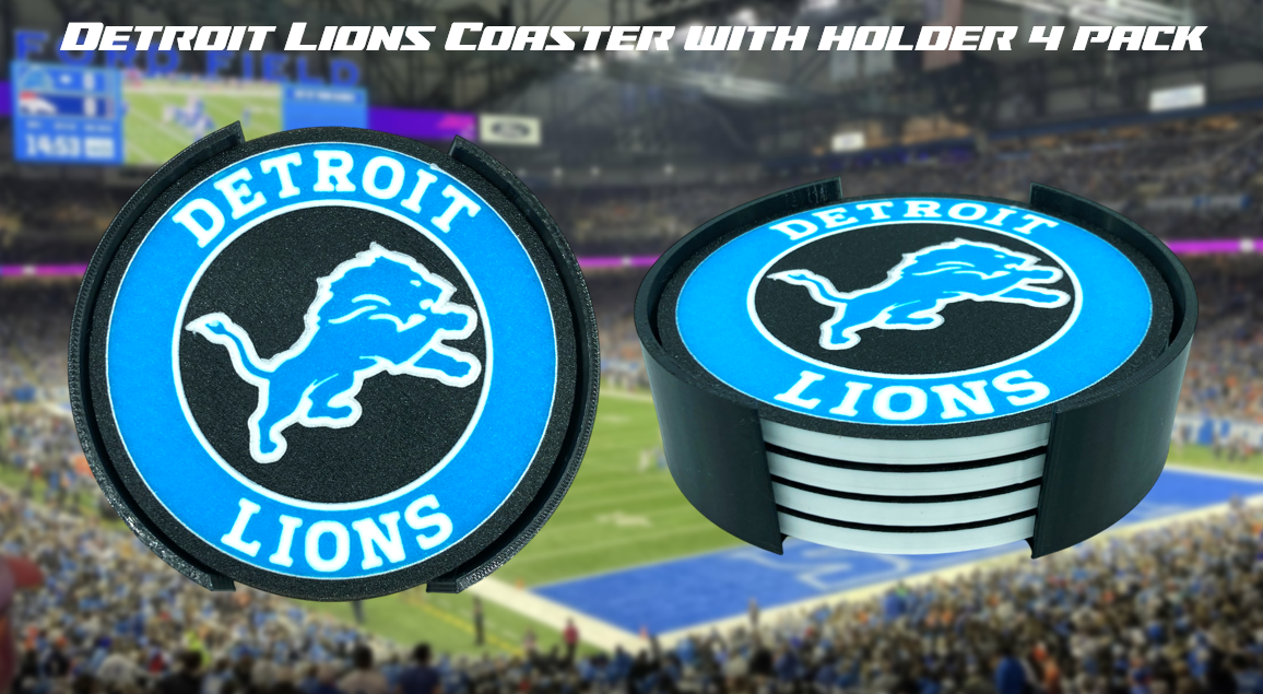 Detroit Lions Football Coasters with Holder 4 Pack 3D Printed (Version 2)