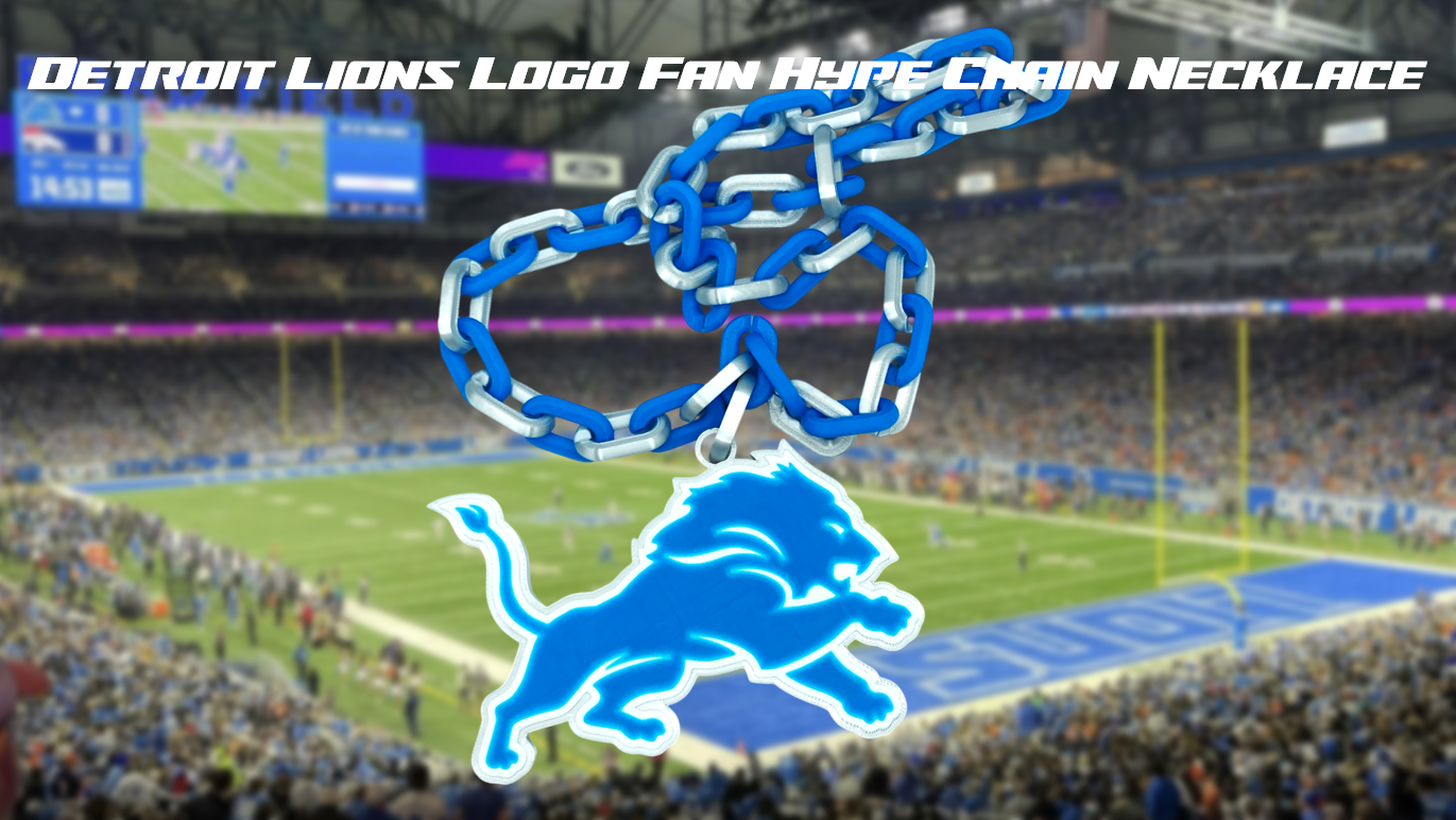 Detroit Lions Football Big Logo Fan Hype Chain Necklace 3D Printed