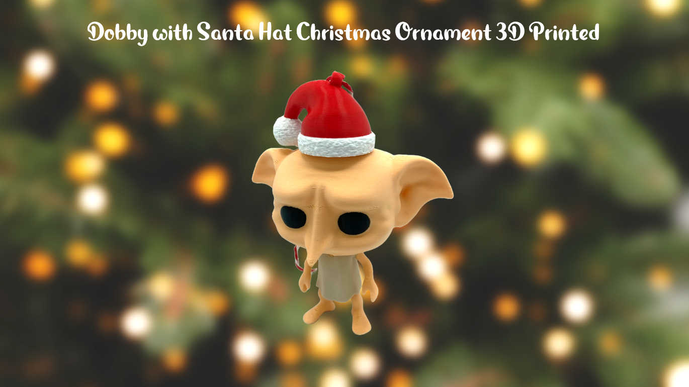Harry Potter Dobby the Elf with Santa Hat Christmas Ornament 3D Printed