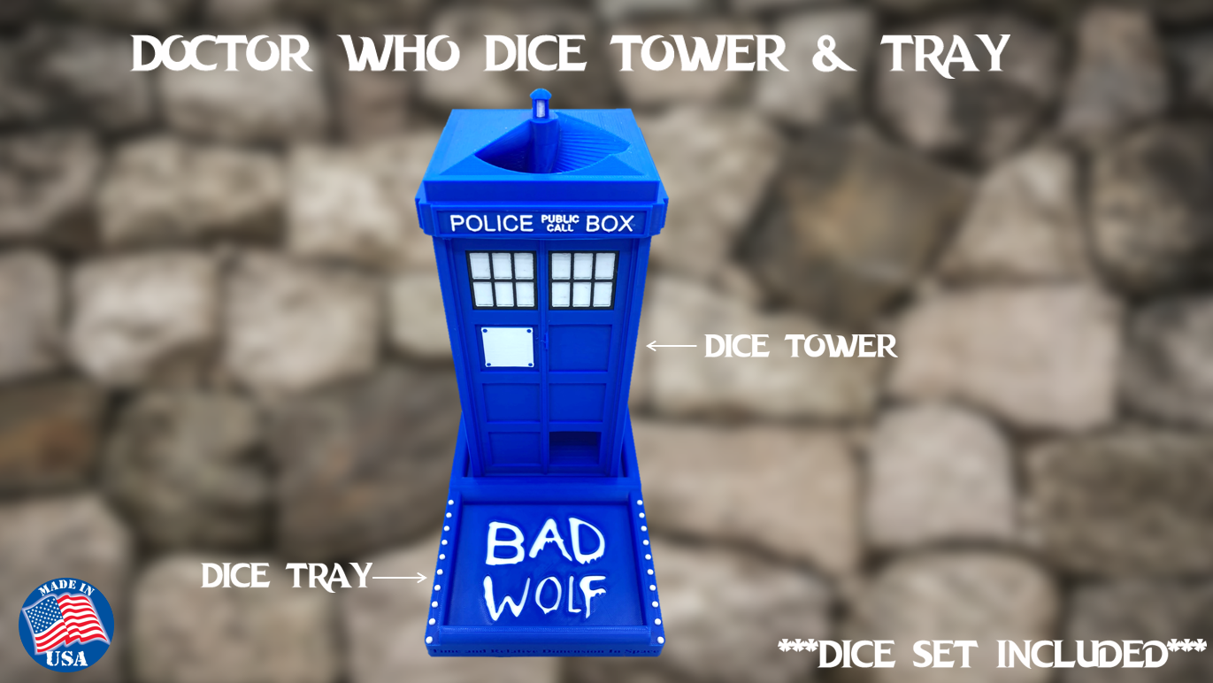 Doctor Who Dungeons & Dragons Tardis Dice Tower with Tray and Dice Set + Case