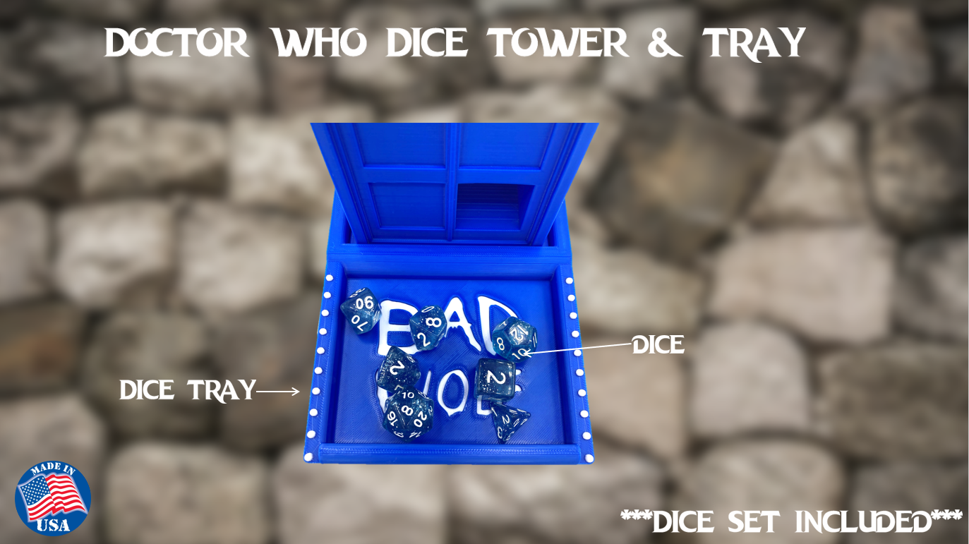 Doctor Who Dungeons & Dragons Tardis Dice Tower with Tray and Dice Set + Case