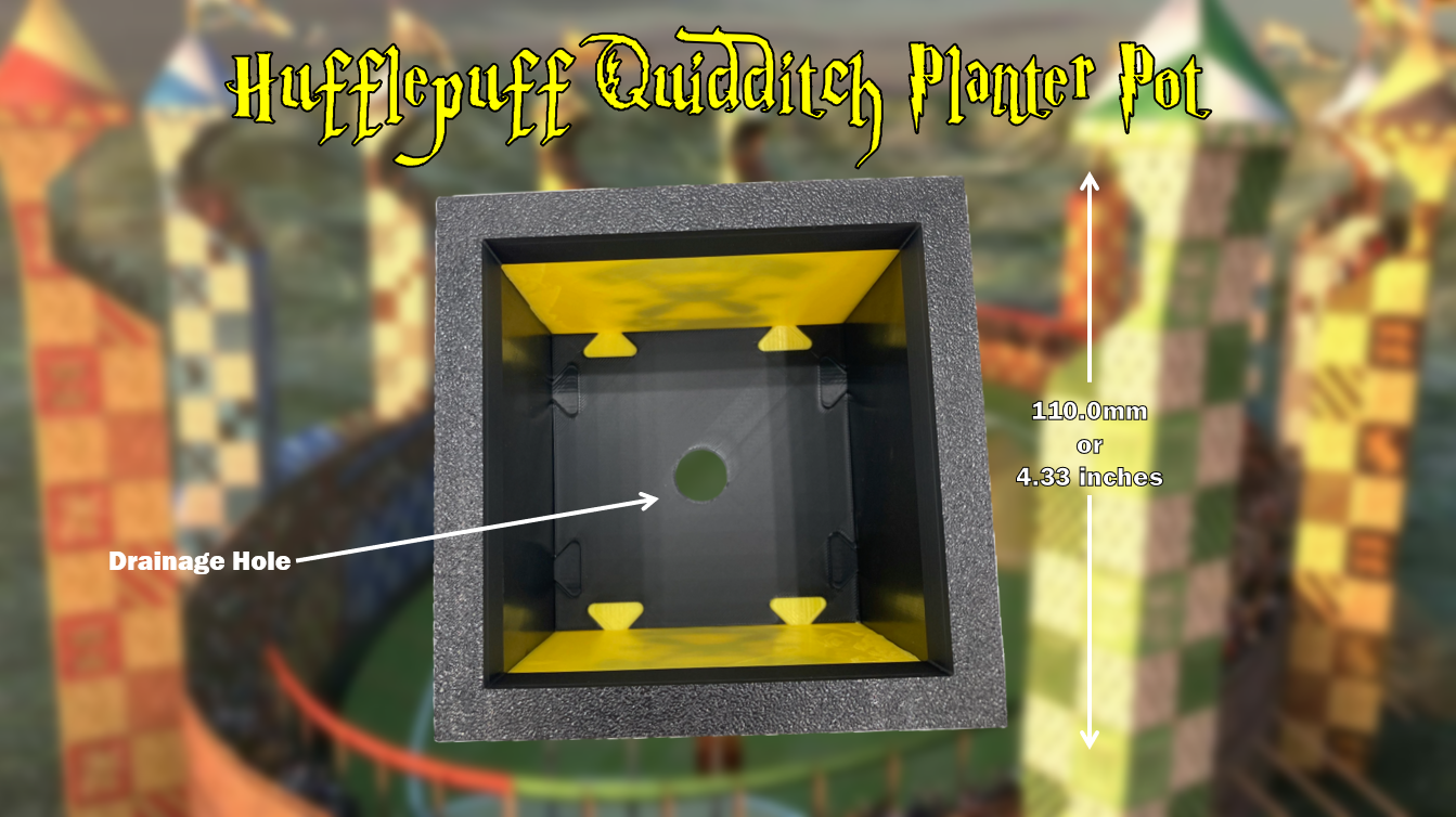 Hufflepuff Quidditch Team Planter Pot with Drainage Hole 3D Printed