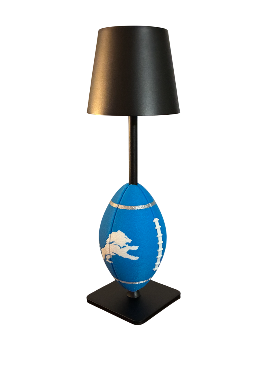 Detroit Lions Football Lamp – Rechargeable LED Light, Blue/Silver, Fuzzy Texture