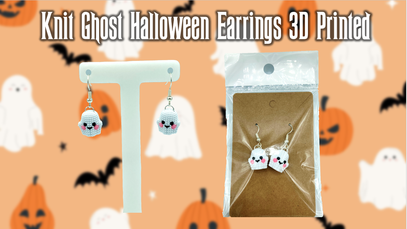 Knit Ghost Halloween Dangle Drop Earrings 3D Printed