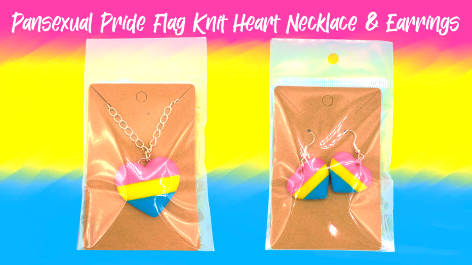 Pansexual Pride Flag Knit Heart Dangle Drop Earrings & Necklace 3D Printed