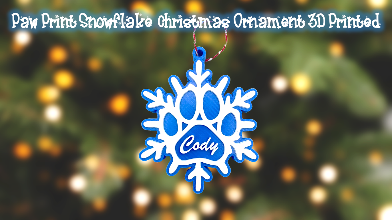 Pet Paw Print Snowflake Personalized Christmas Ornament 3D Printed