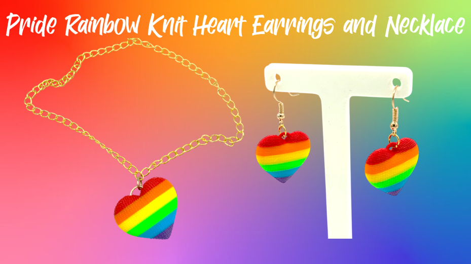 Pride Rainbow Knit Heart Dangle Drop Earrings & Necklace 3D Printed