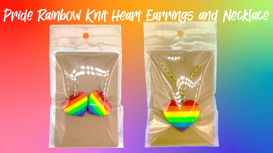 Pride Rainbow Knit Heart Dangle Drop Earrings & Necklace 3D Printed