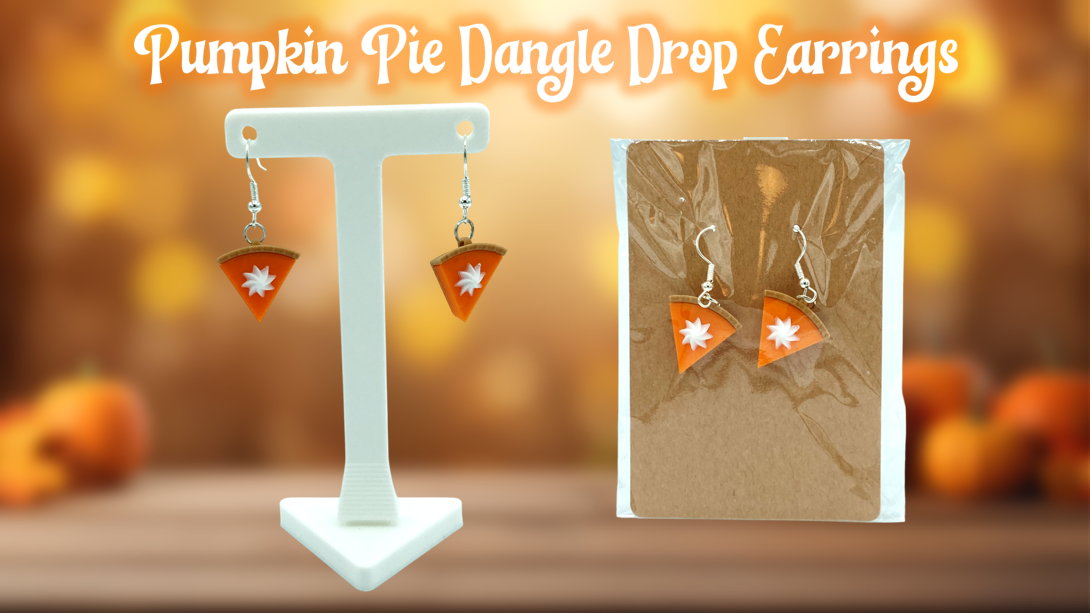 Pumpkin Pie Drop Earrings 3D Printed Thanksgiving Holiday Jewelry