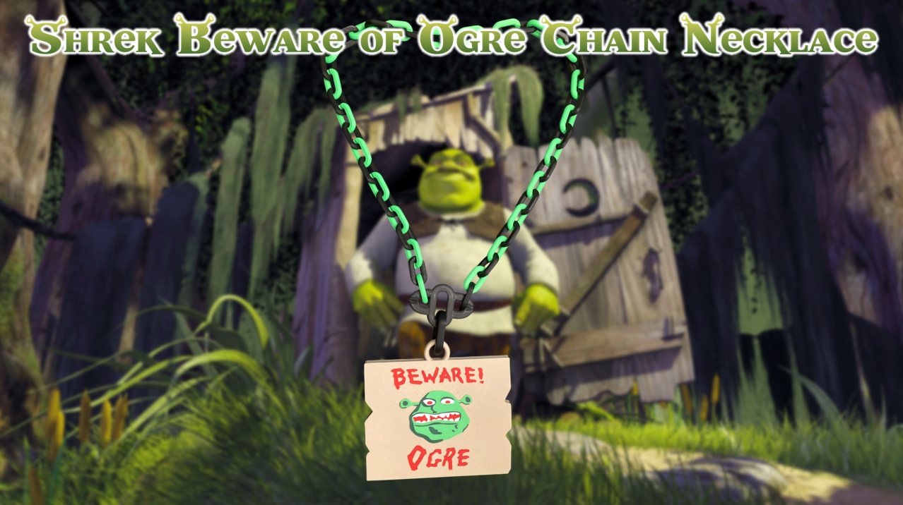 Shrek Beware of Ogre Sign Shrek Rave Hype Chain 3D Printed