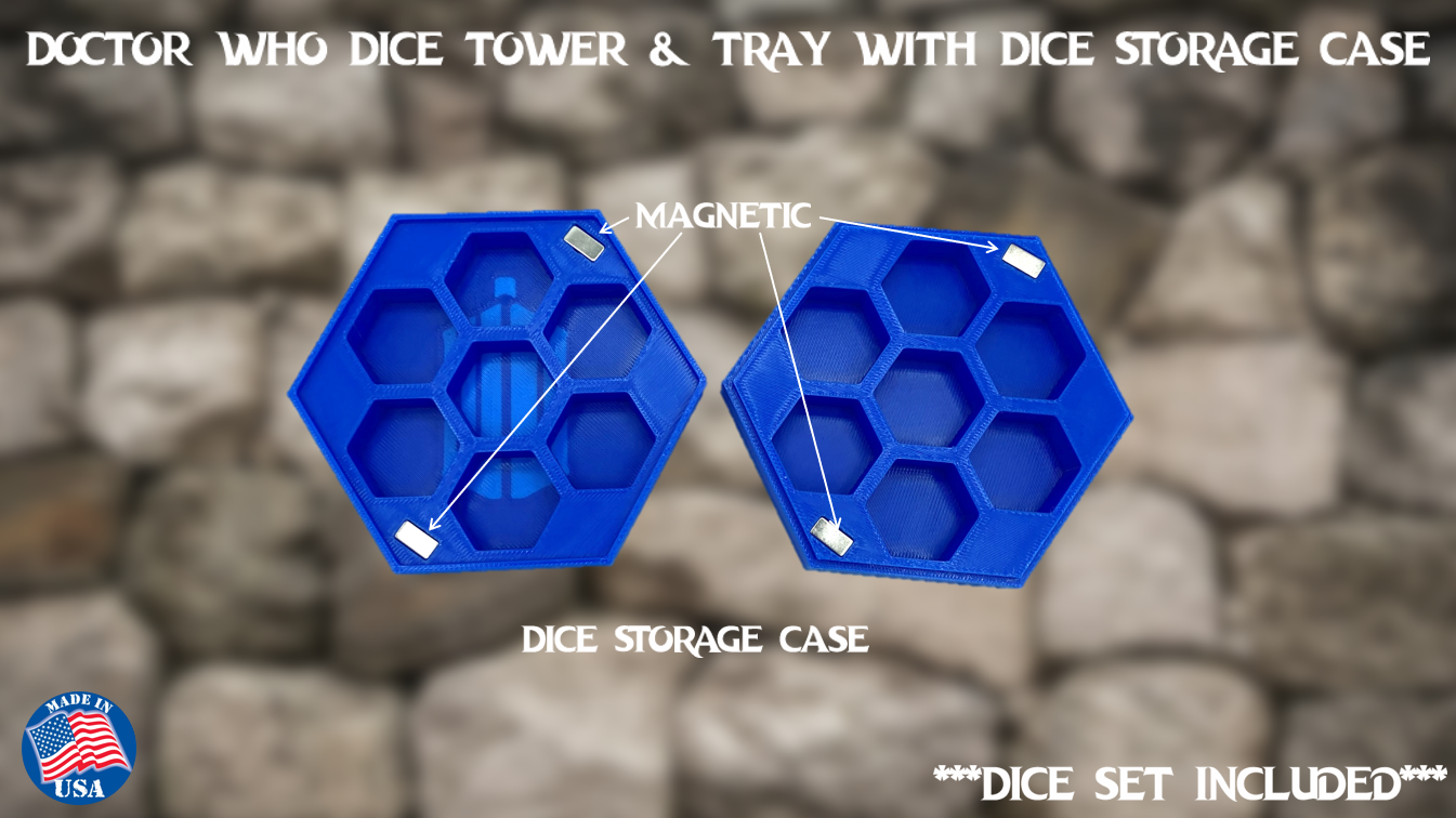 Doctor Who Dungeons & Dragons Tardis Dice Tower with Tray and Dice Set + Case