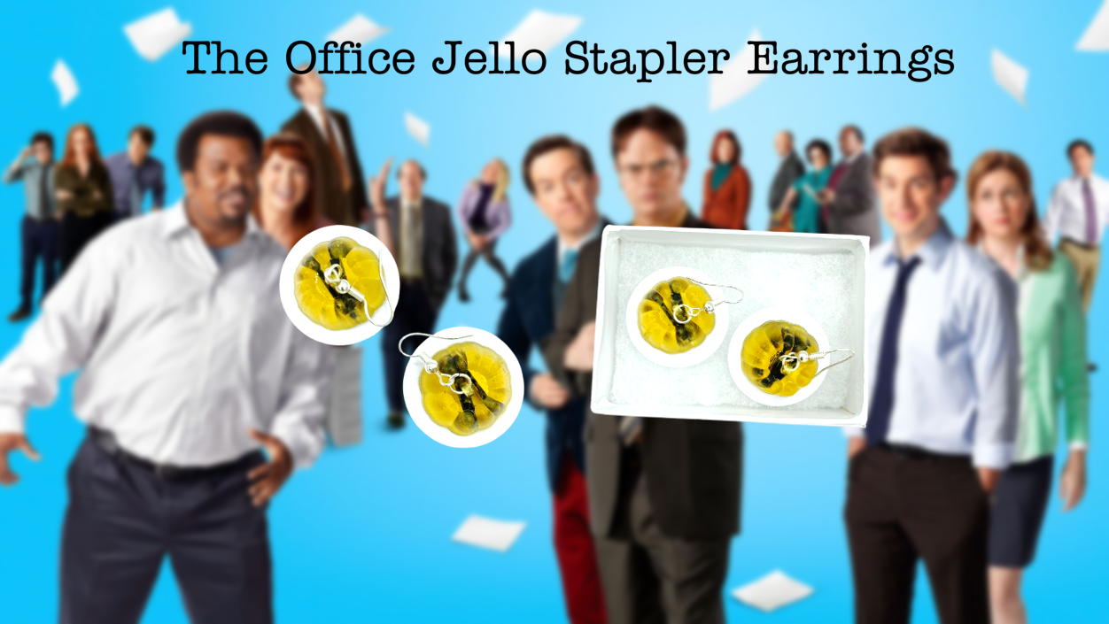 The Office Jello Stapler Dangle Drop Earrings 3D Printed