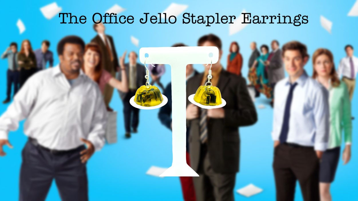The Office Jello Stapler Dangle Drop Earrings 3D Printed