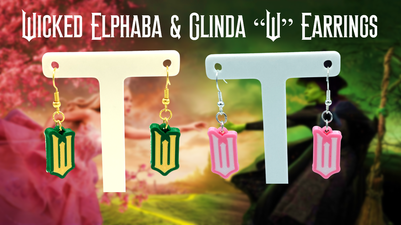 Wicked Elphaba & Glinda "W" Dangle Drop Earrings 2 Pack 3D Printed