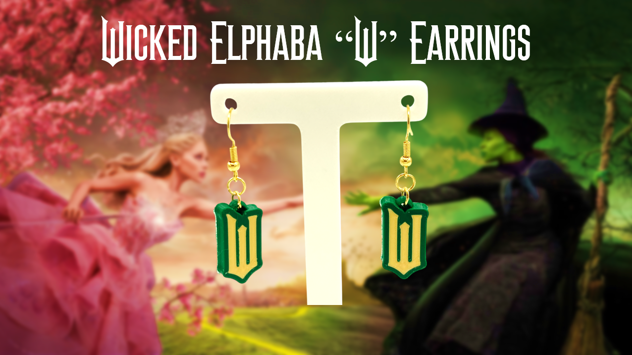 Wicked Elphaba "W" Dangle Drop Earrings 3D Printed