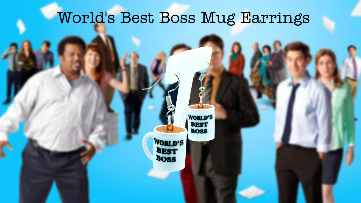 The Office World's Best Boss Mug Dangle Drop Earrings 3D Printed