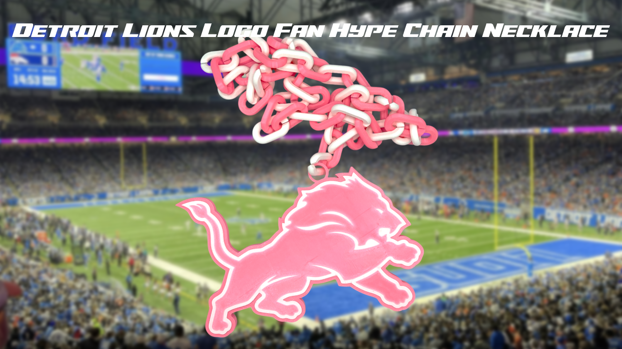 Detroit Lions Football Big Logo Fan Hype Chain Necklace 3D Printed