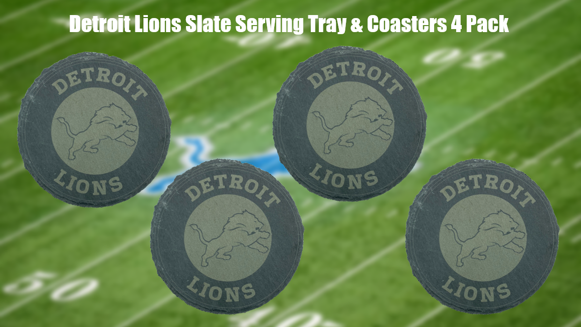 Detroit Lions Slate Serving Tray & Coasters 4 Pack Laser Engraved