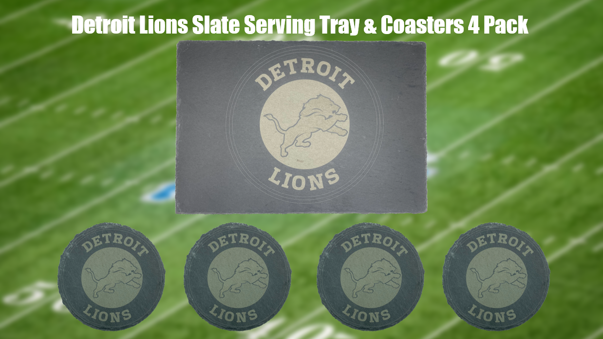 Detroit Lions Slate Serving Tray & Coasters 4 Pack Laser Engraved