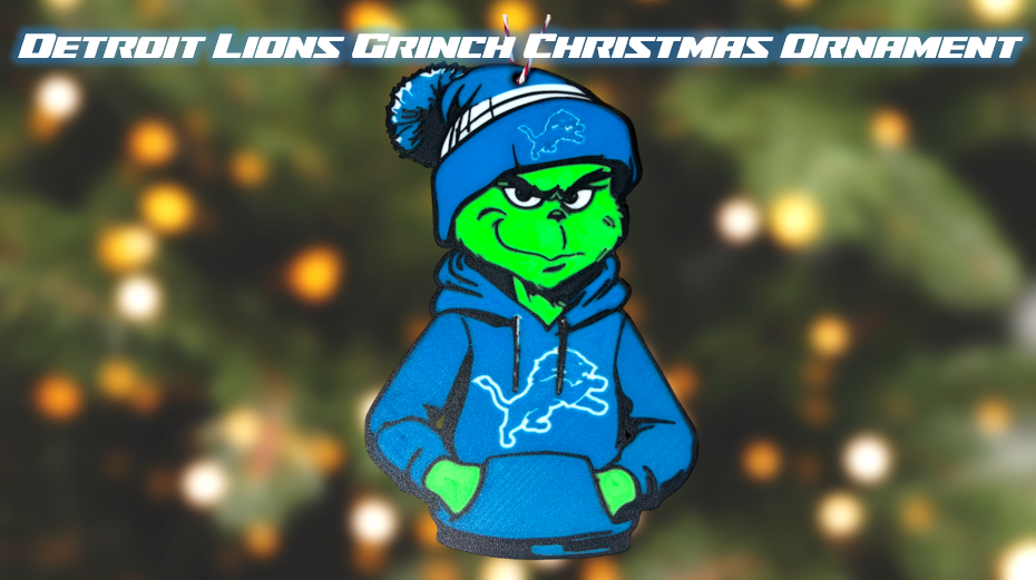 Detroit Lions Grinch Christmas Ornament 3D Printed