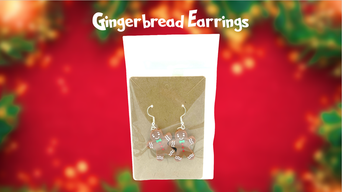 Gingerbread Christmas Themed Dangle Drop Earrings 3D Printed