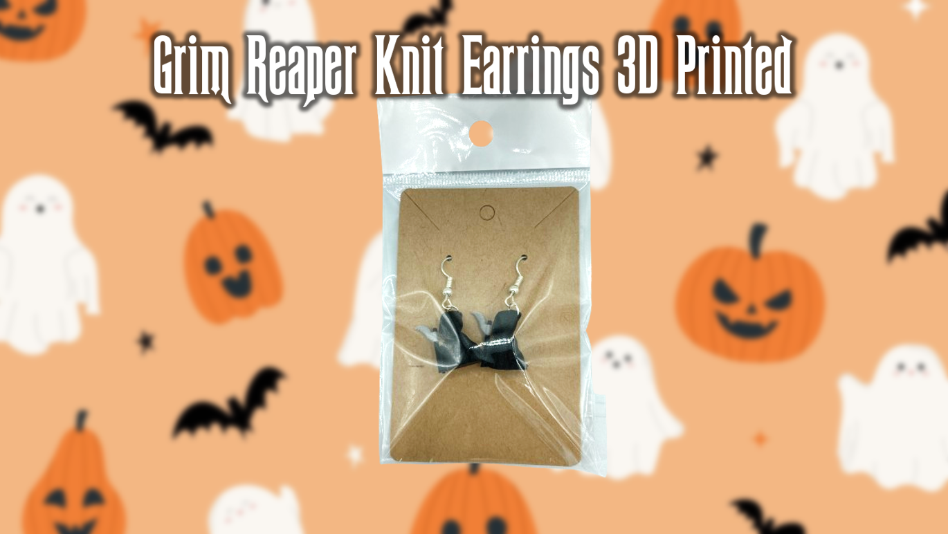 Knit Grim Reaper Halloween Themed Dangle Drop Earrings 3D Printed