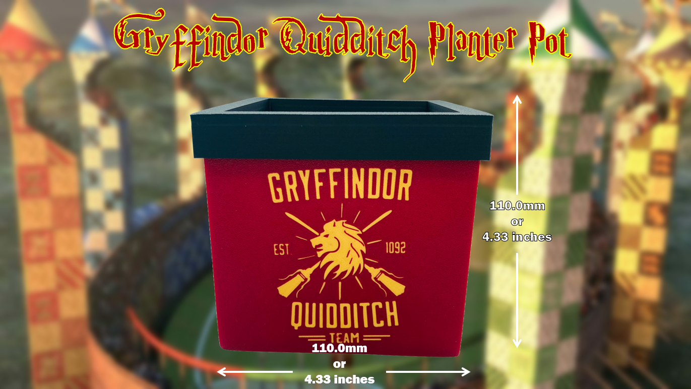 Gryffindor Quidditch Team Planter Pot with Drainage Hole 3D Printed