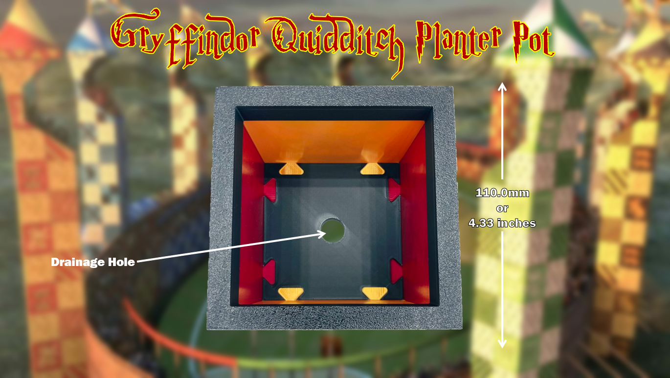 Gryffindor Quidditch Team Planter Pot with Drainage Hole 3D Printed