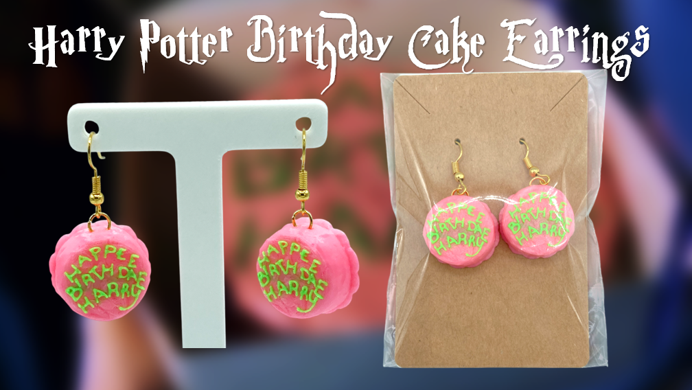 Harry Potter Birthday Cake Dangle Drop Earrings 3D Printed