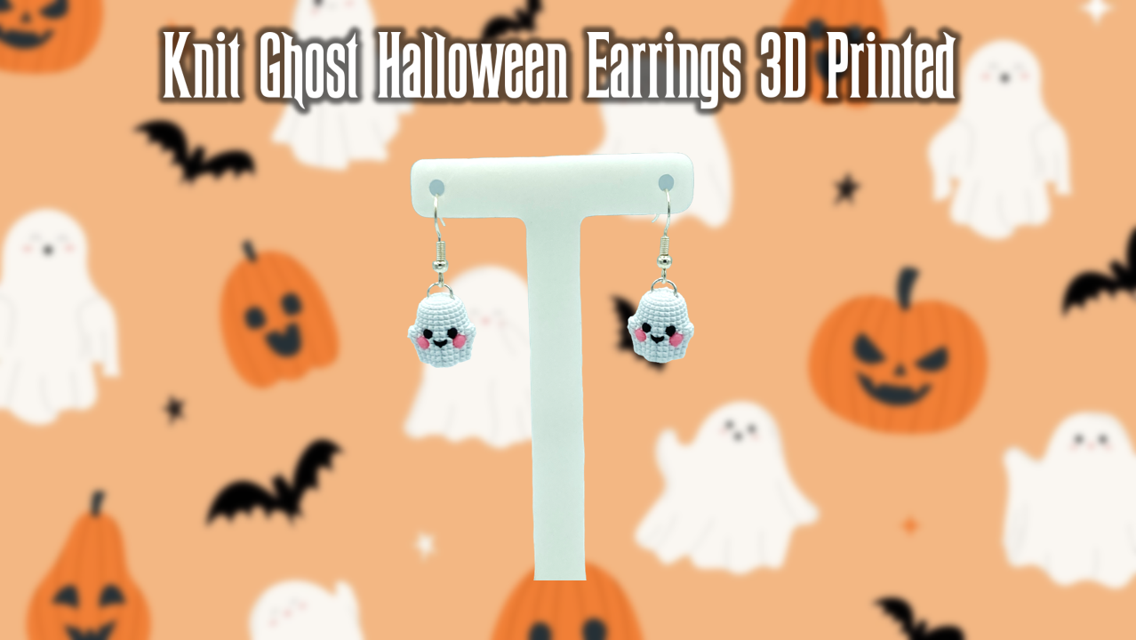 Knit Ghost Halloween Dangle Drop Earrings 3D Printed