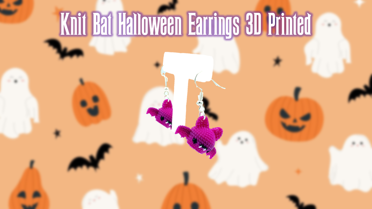 Knit Bat Halloween Themed Dangle Drop Earrings 3D Printed