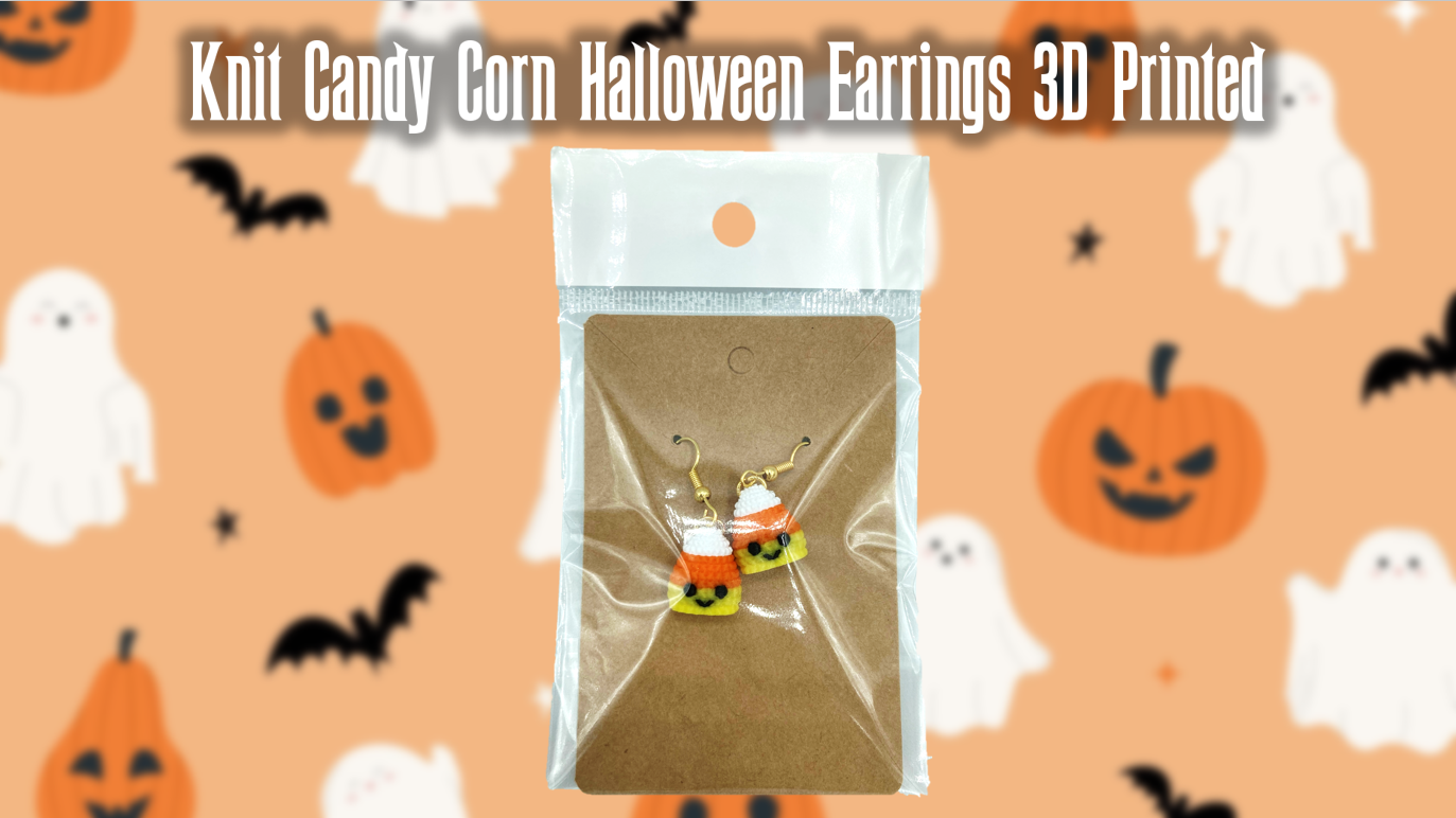 Knit Candy Corn Halloween Dangle Drop Earrings 3D Printed