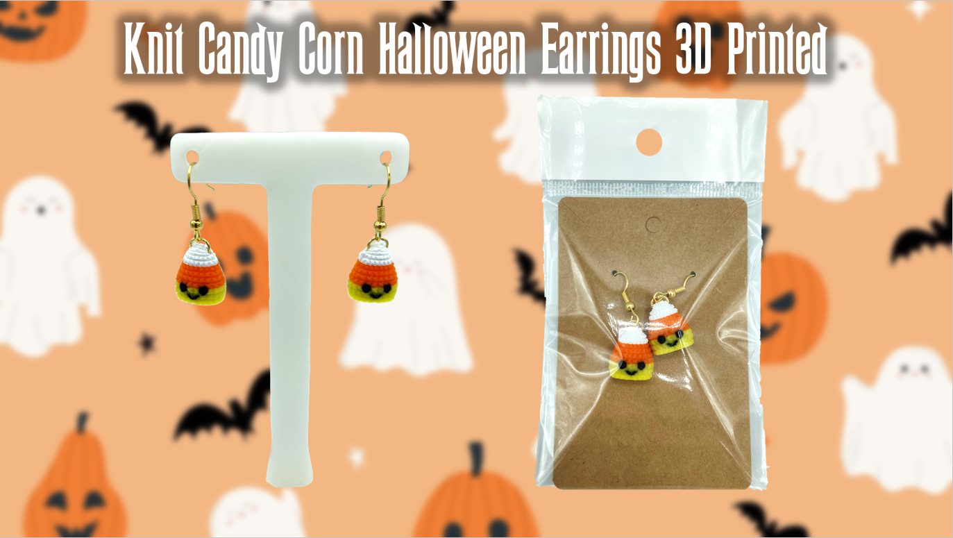 Knit Candy Corn Halloween Dangle Drop Earrings 3D Printed