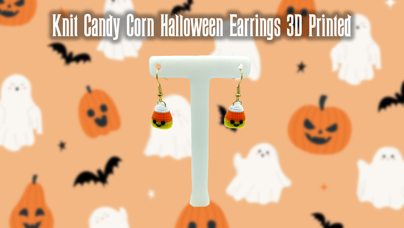 Knit Candy Corn Halloween Dangle Drop Earrings 3D Printed